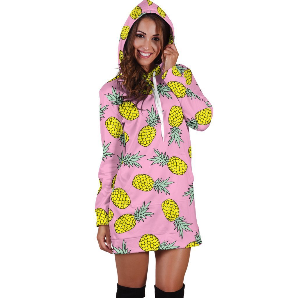 Women Pink Pineapple Hawaiian Hoodie Dress Print-grizzshop