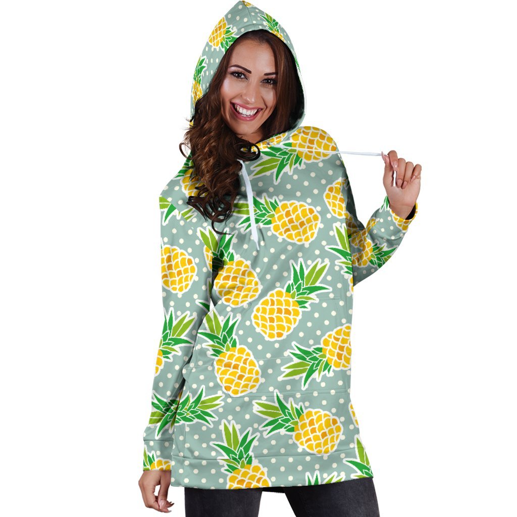Women Polkadot Green Pineapple Hoodie Dress Print-grizzshop