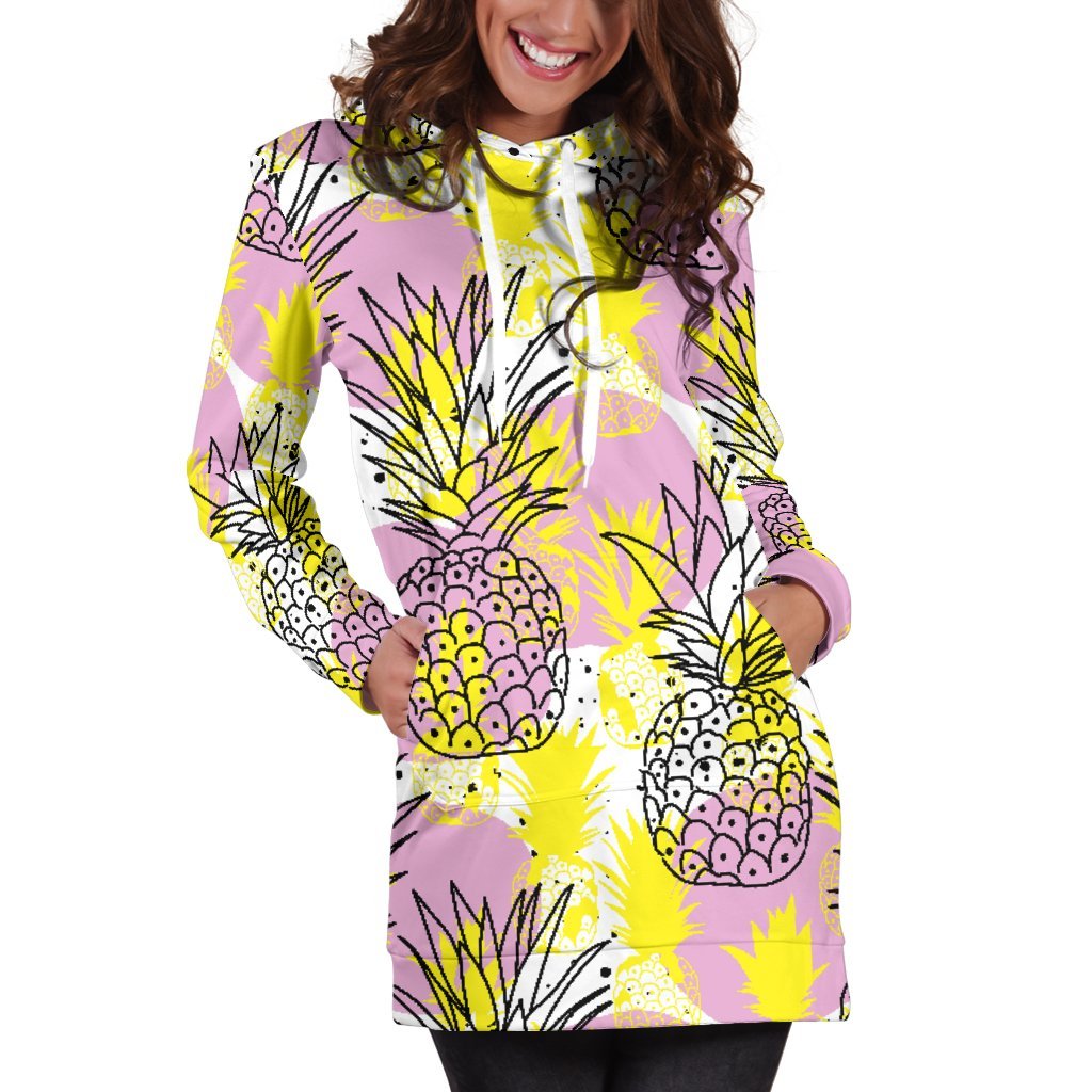 Women Premium Drawing Pineapple Hoodie Dress Print-grizzshop