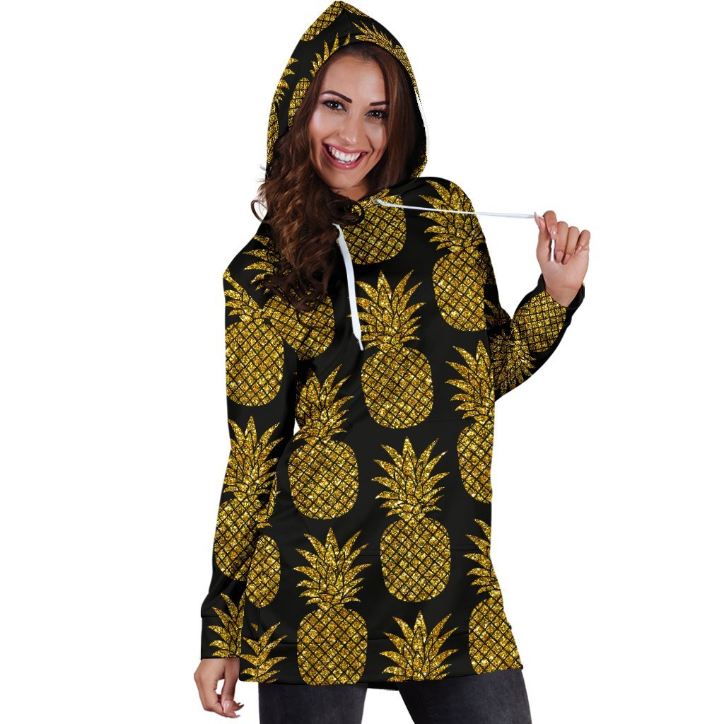 Women Premium Gold Pineapple Hoodie Dress Print-grizzshop