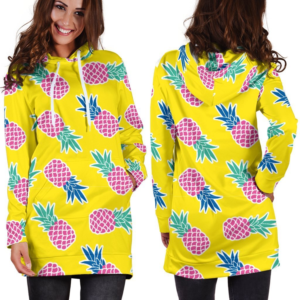 Women Purple Yellow Pineapple Hoodie Dress Print-grizzshop