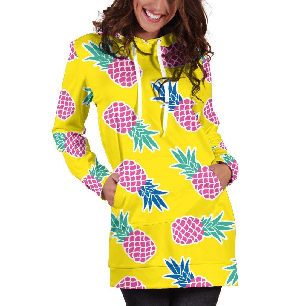 Women Purple Yellow Pineapple Hoodie Dress Print-grizzshop