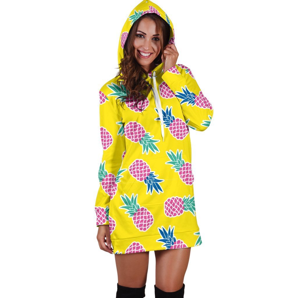 Women Purple Yellow Pineapple Hoodie Dress Print-grizzshop