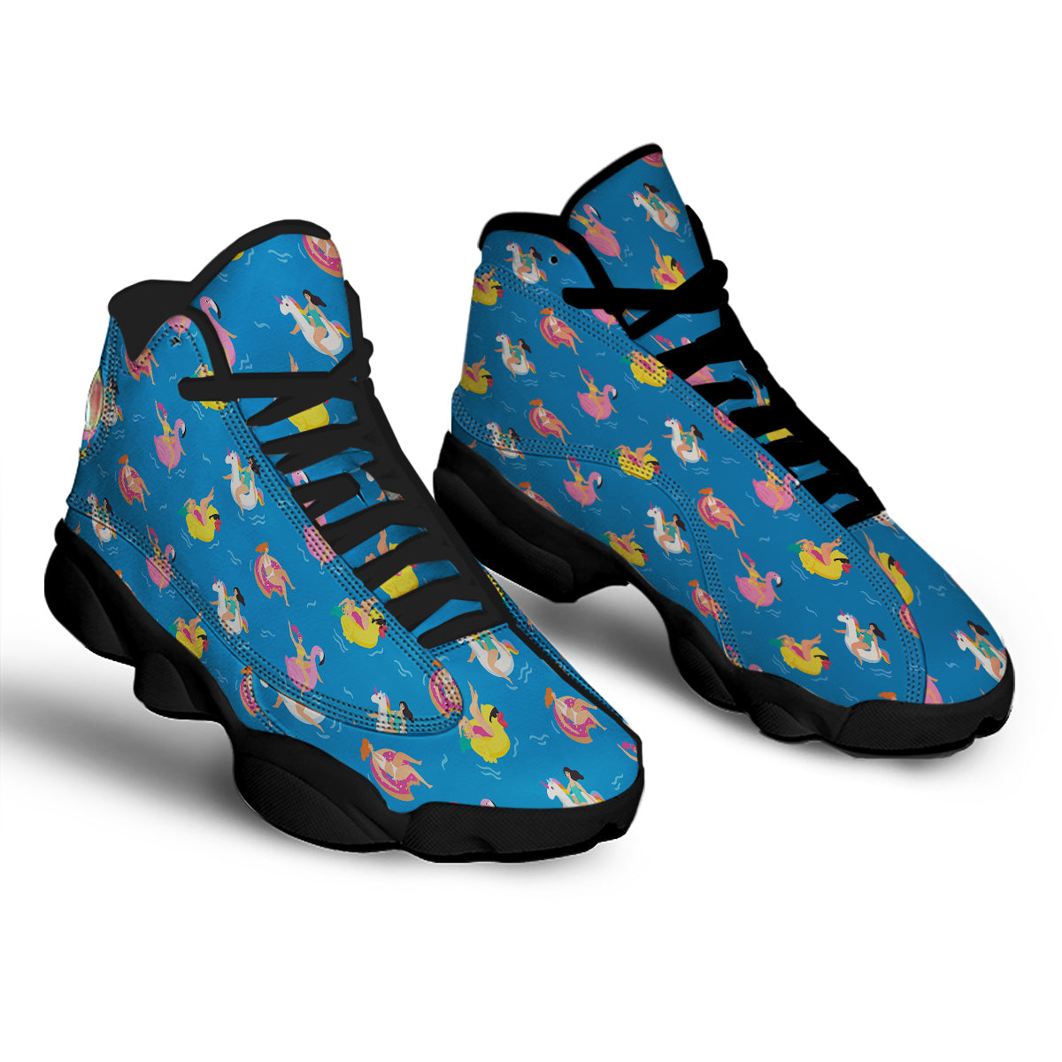 Women Swimming In The Sea Print Pattern Black Basketball Shoes-grizzshop