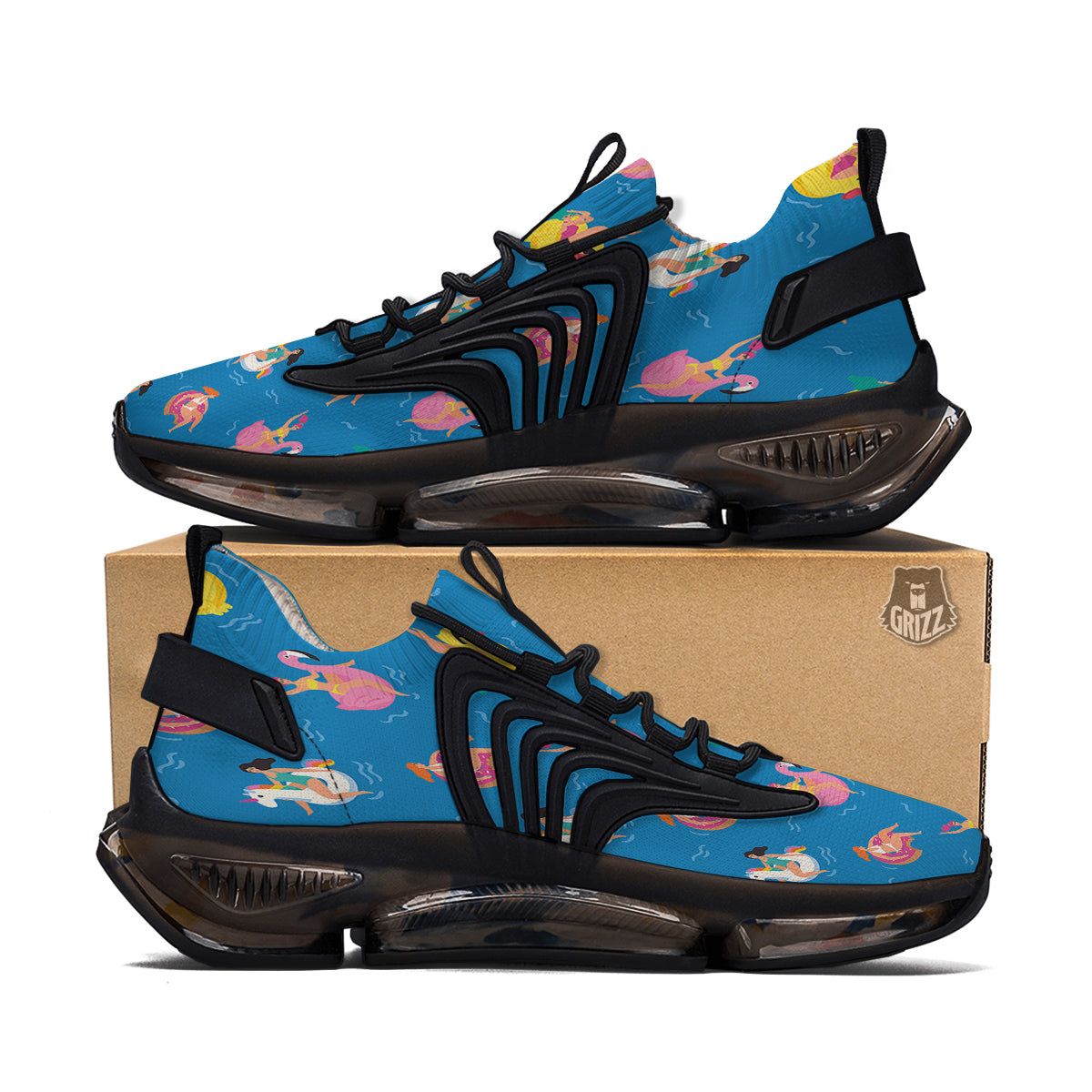 Women Swimming In The Sea Print Pattern Black Gym Shoes-grizzshop