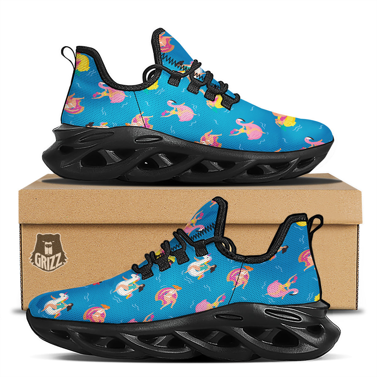 Women Swimming In The Sea Print Pattern Black Running Shoes-grizzshop