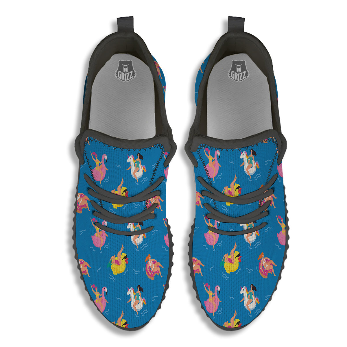 Women Swimming In The Sea Print Pattern Black Walking Shoes-grizzshop