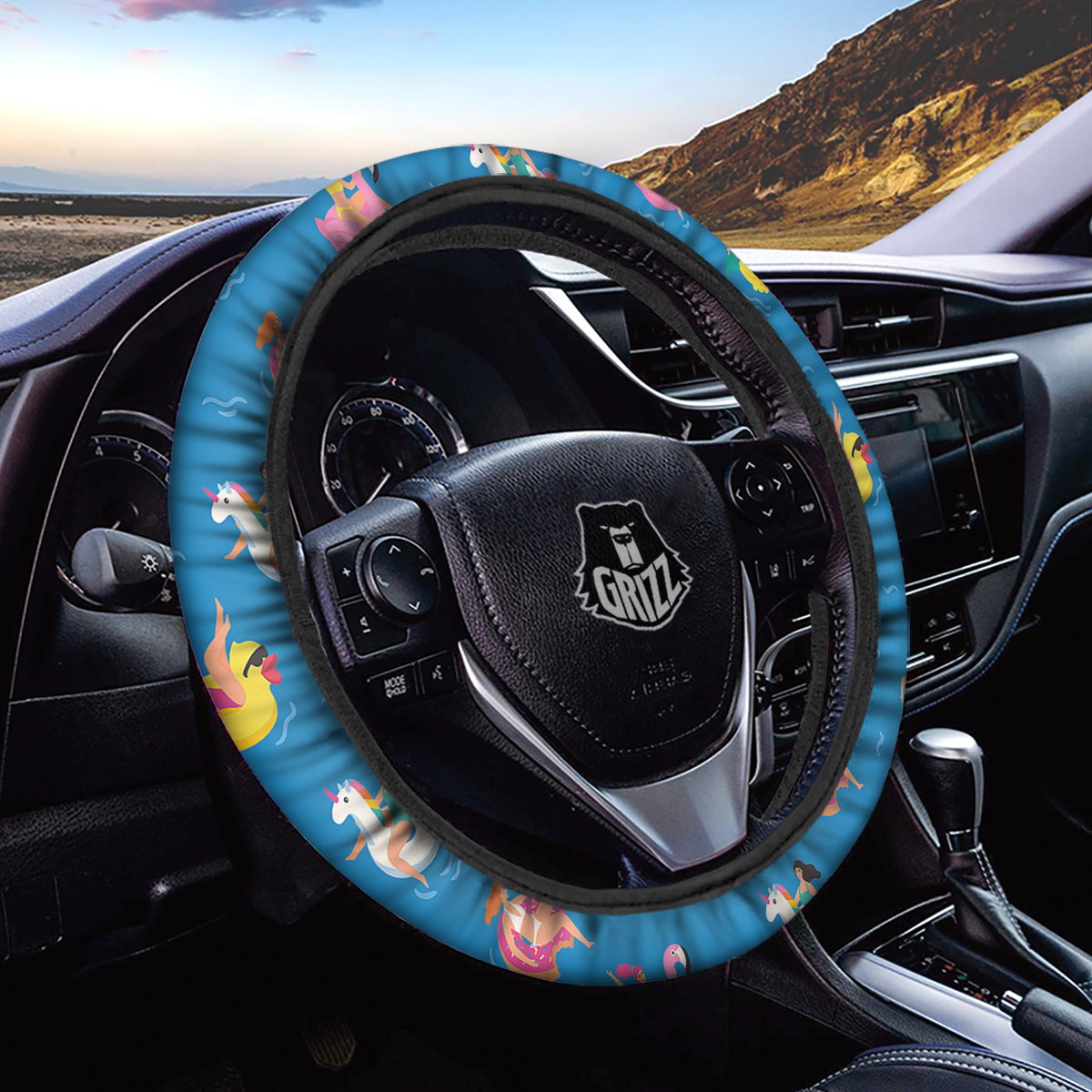 Women Swimming In The Sea Print Pattern Car Steering Wheel Cover-grizzshop