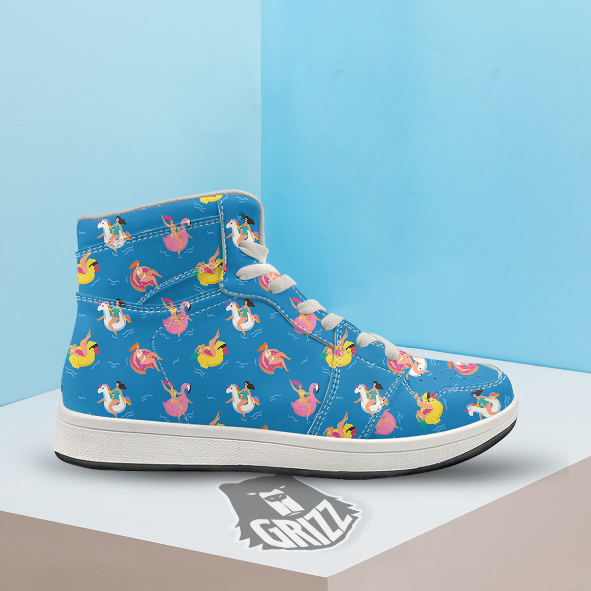 Women Swimming In The Sea Print Pattern High Top Sneakers-grizzshop