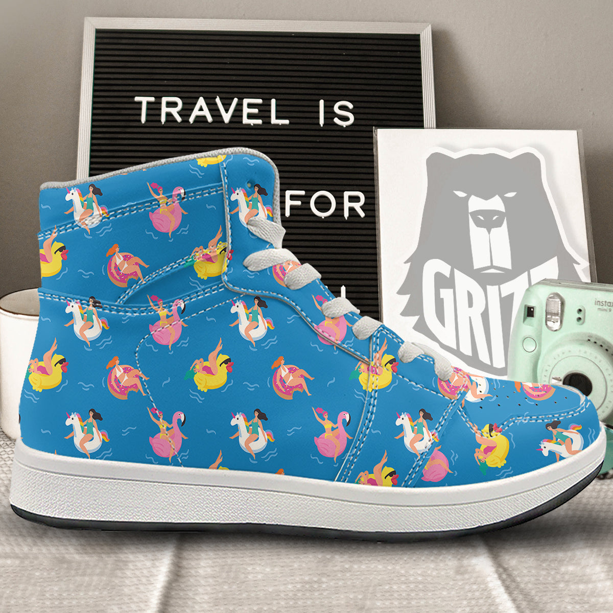 Women Swimming In The Sea Print Pattern High Top Sneakers-grizzshop