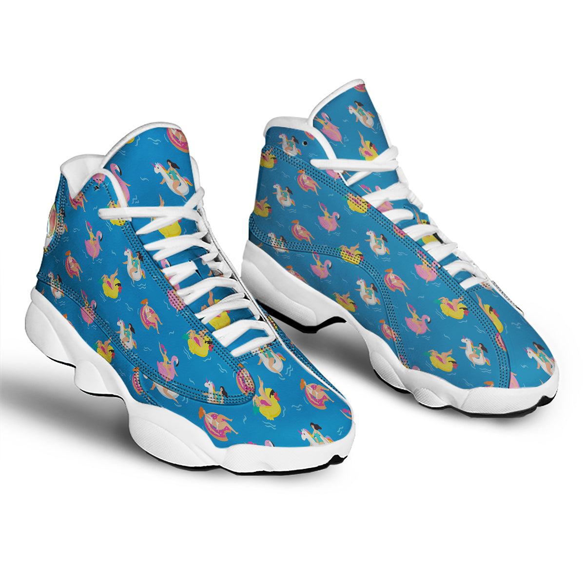 Women Swimming In The Sea Print Pattern White Basketball Shoes-grizzshop