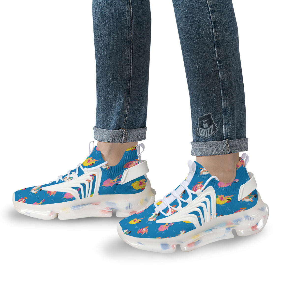 Women Swimming In The Sea Print Pattern White Gym Shoes-grizzshop