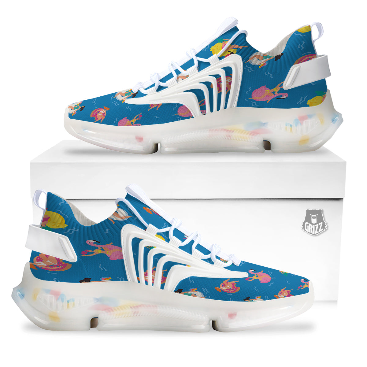 Women Swimming In The Sea Print Pattern White Gym Shoes-grizzshop