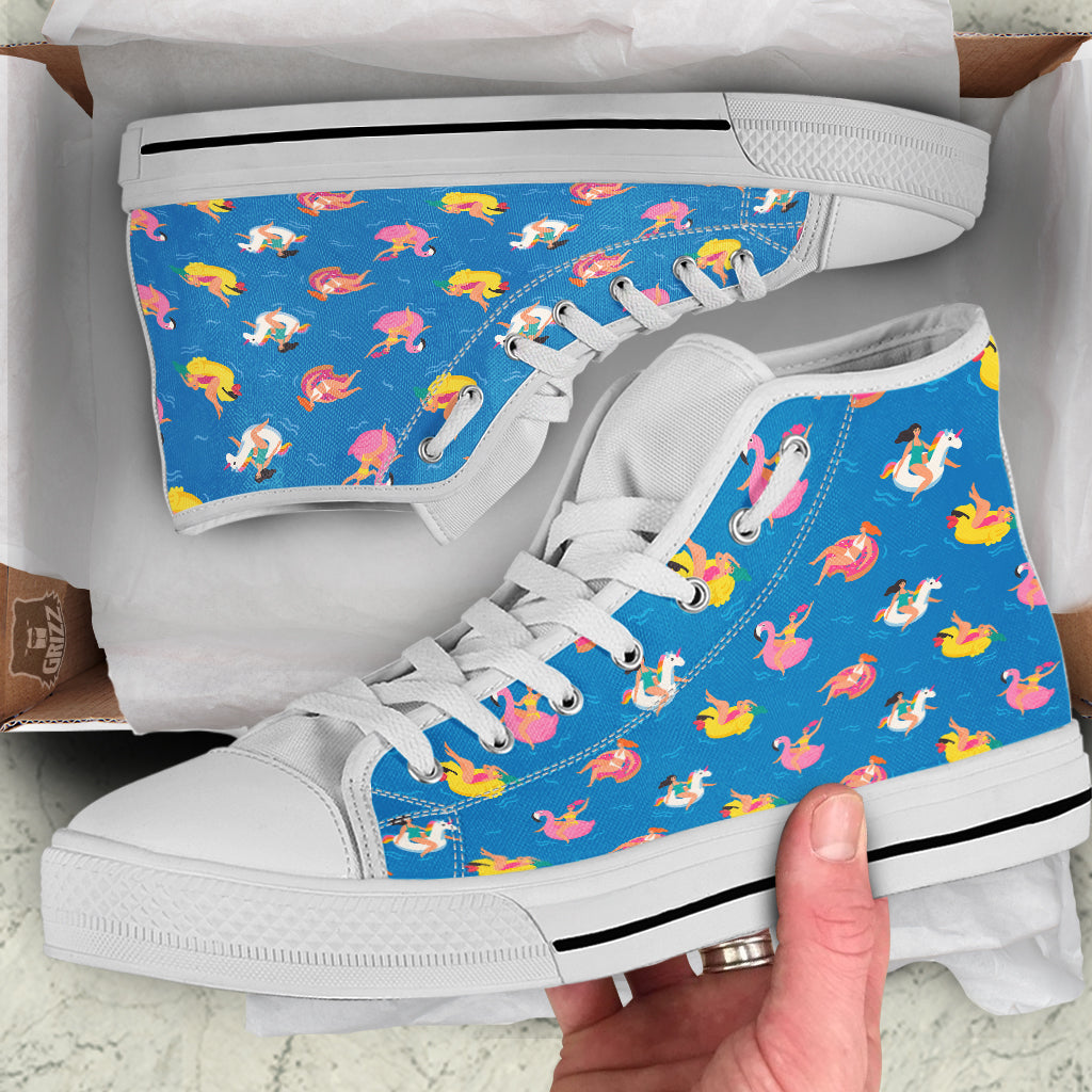 Women Swimming In The Sea Print Pattern White High Top Shoes-grizzshop