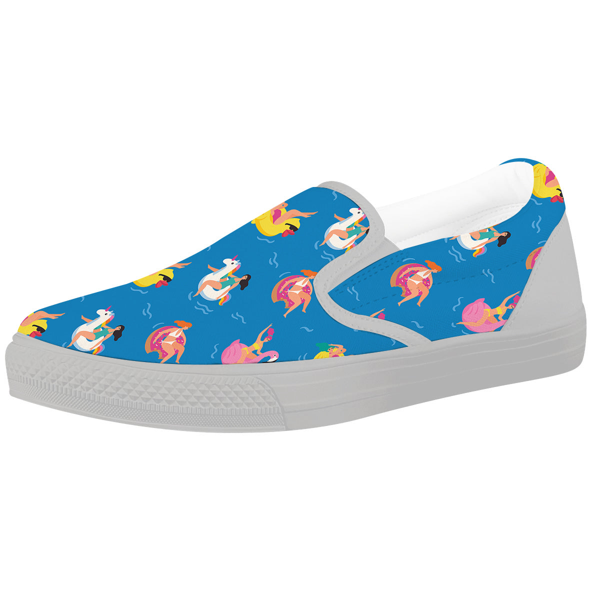 Women Swimming In The Sea Print Pattern White Slip On Shoes-grizzshop