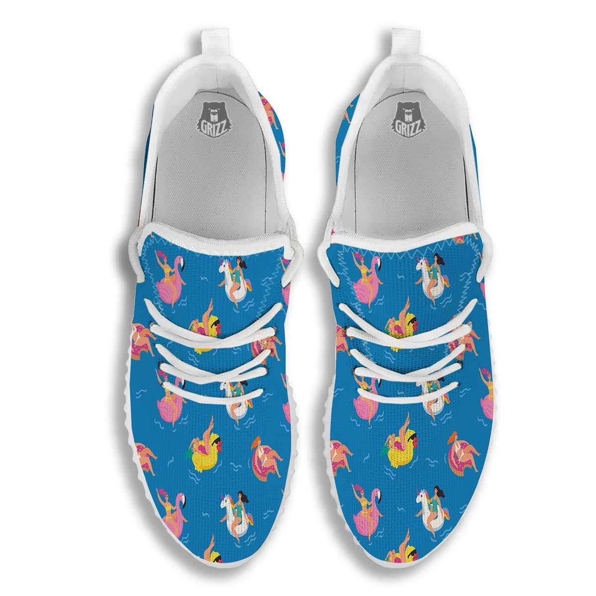 Women Swimming In The Sea Print Pattern White Walking Shoes-grizzshop