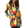 Women Tropical Hawaiian Hibiscus Pineapple Hoodie Dress Print-grizzshop