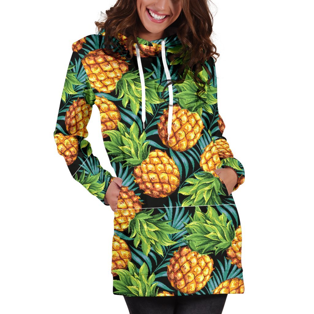 Women Tropical Leave Hawaiian Pineapple Hoodie Dress Print-grizzshop