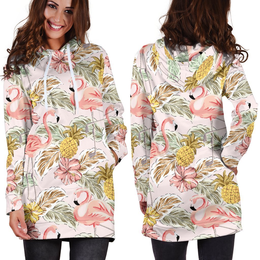 Women Vintage Flamingo Pineapple Hoodie Dress Print-grizzshop