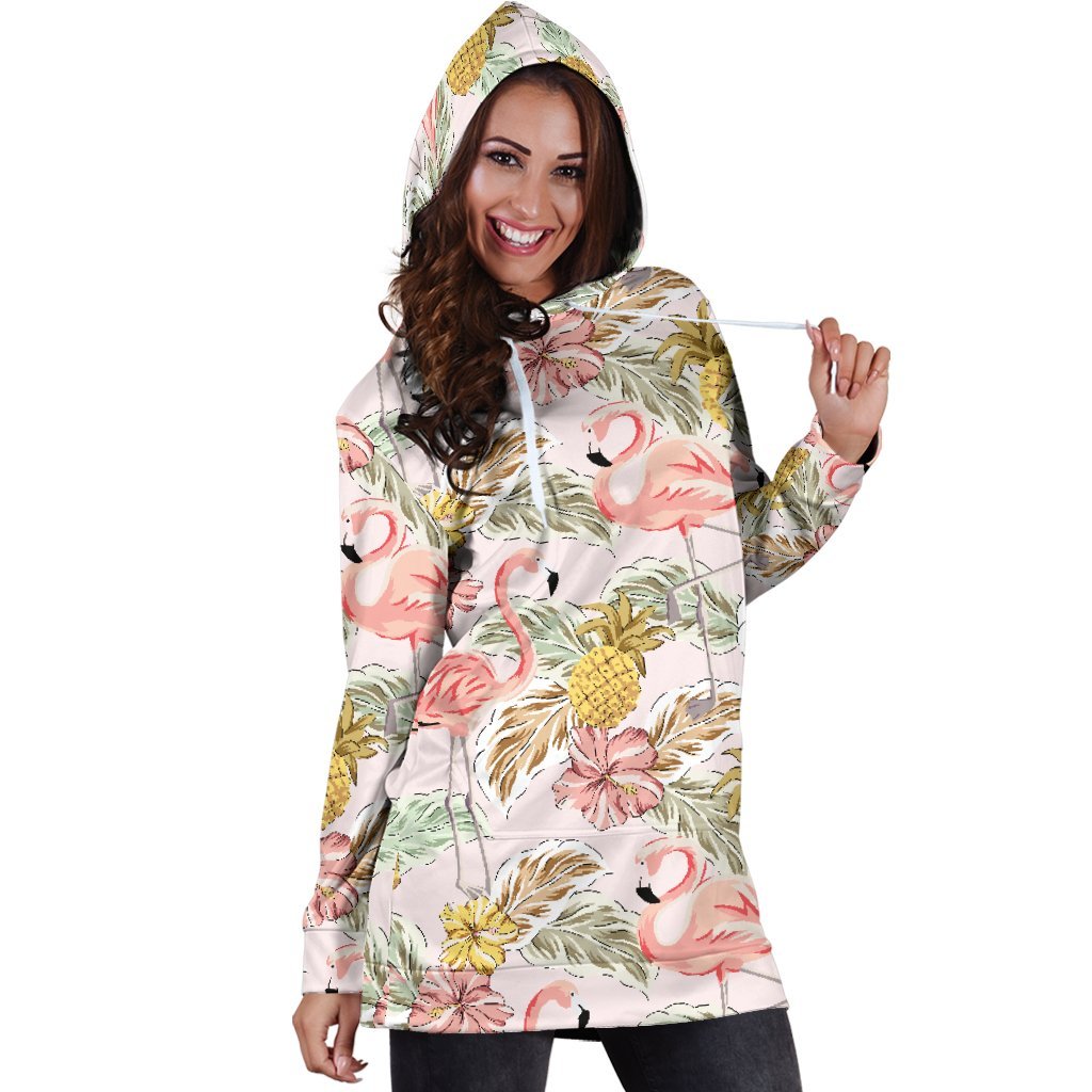 Women Vintage Flamingo Pineapple Hoodie Dress Print-grizzshop