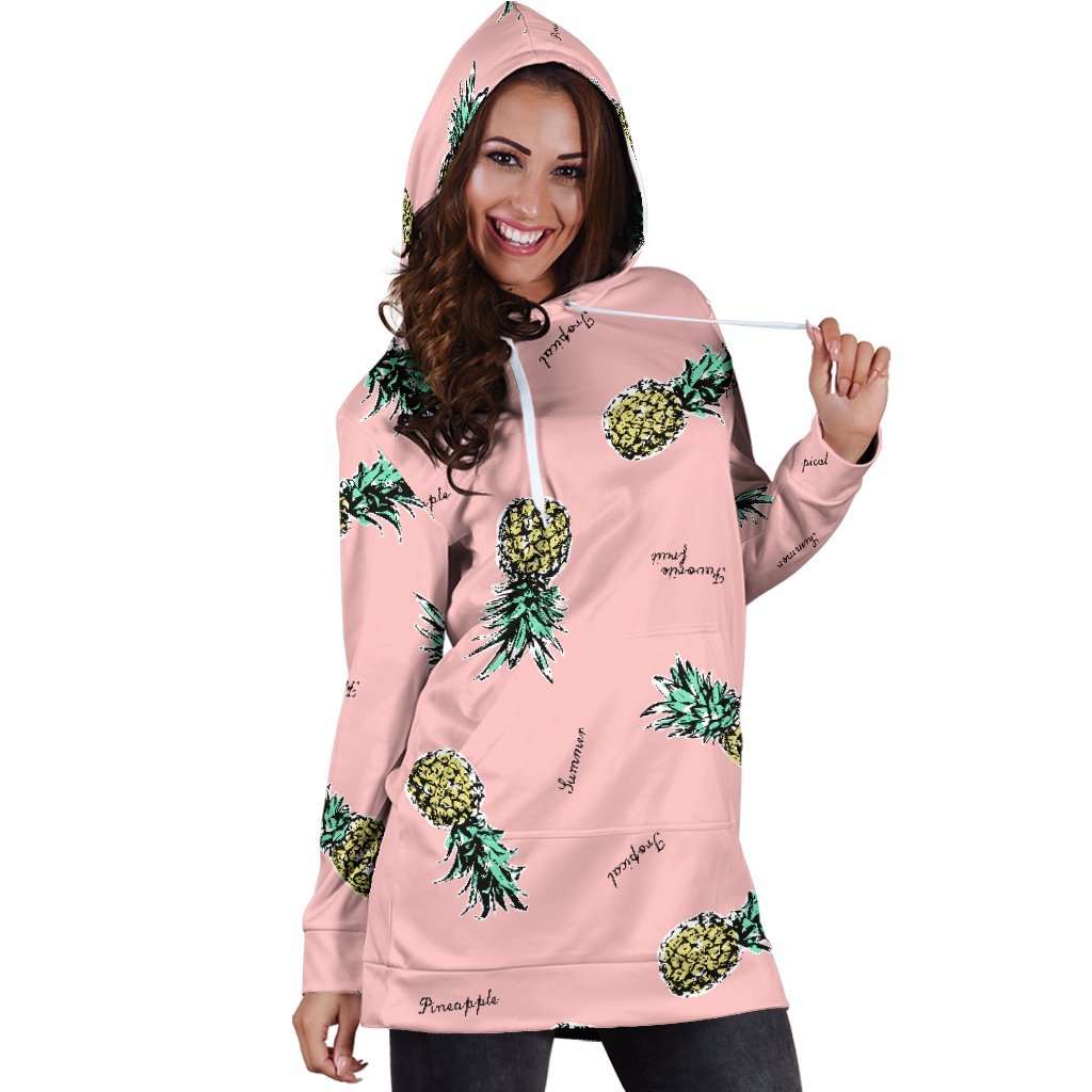 Women Vintage Pink Pineapple Hoodie Dress Print-grizzshop