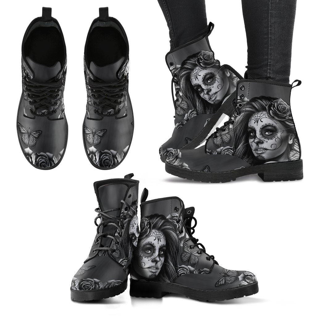 Women's Leather Boots Calavera (Gray)-grizzshop