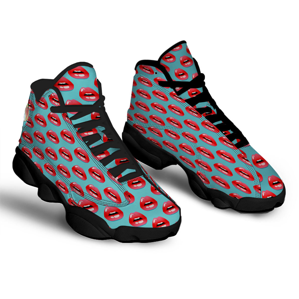 Women's Lips Print Pattern Black Basketball Shoes-grizzshop