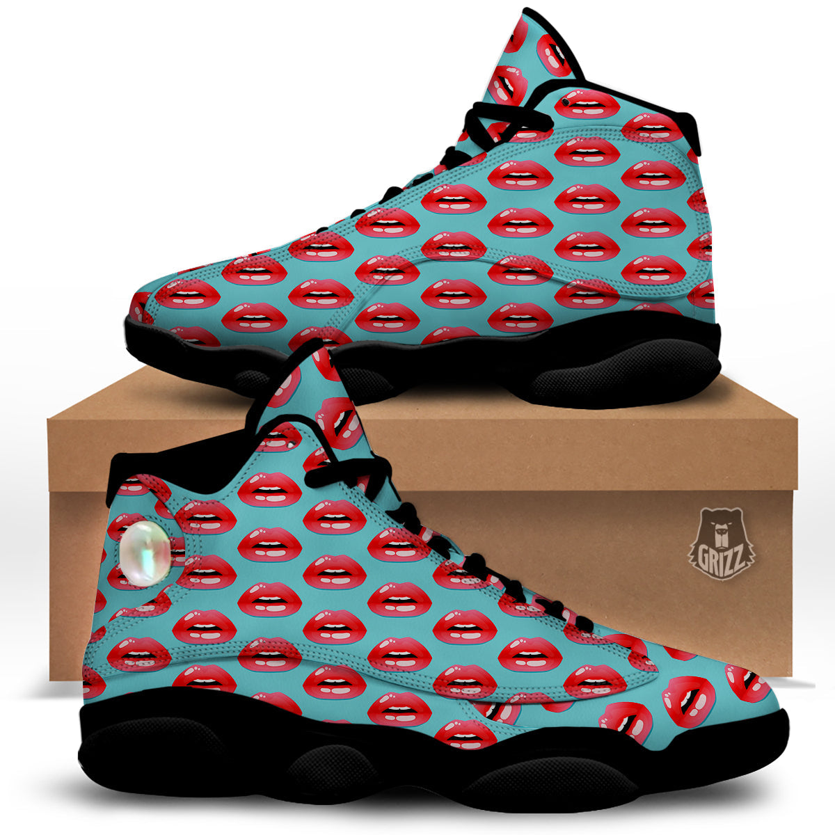 Women's Lips Print Pattern Black Basketball Shoes-grizzshop