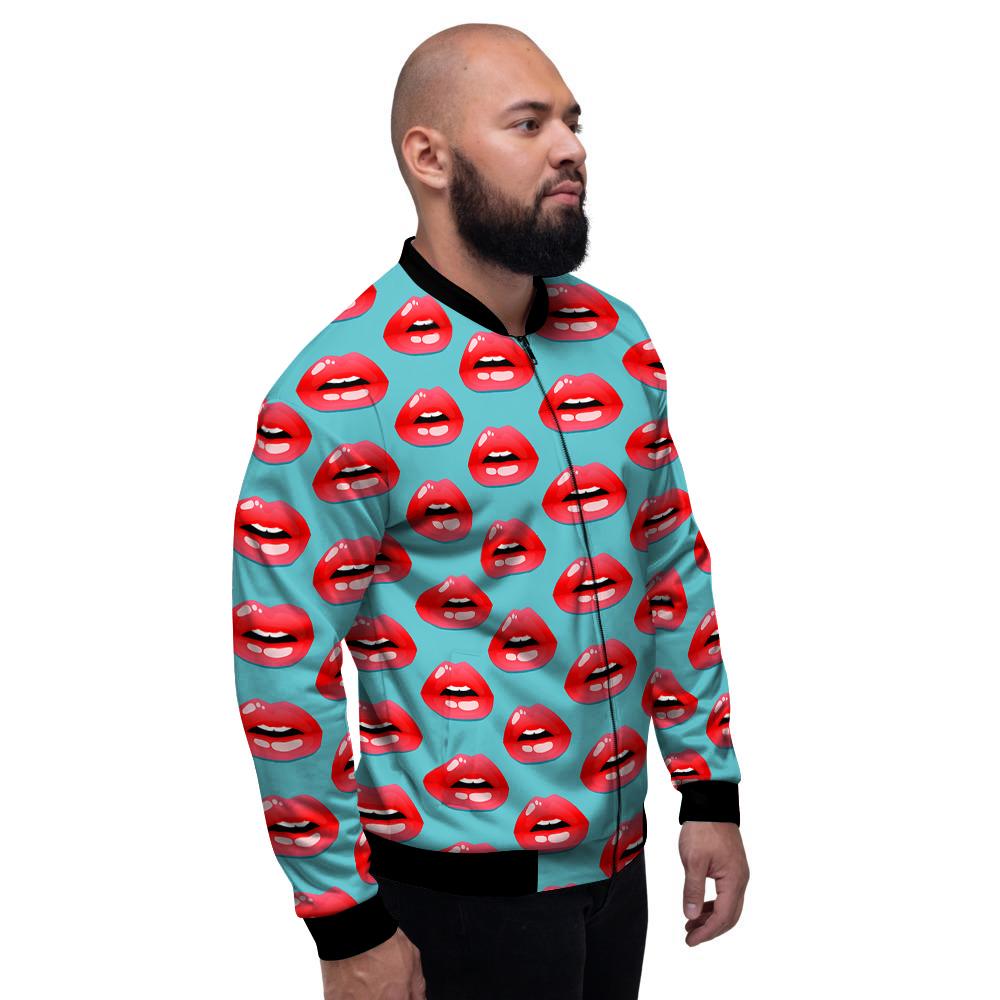 Women's Lips Print Pattern Men's Bomber Jacket-grizzshop