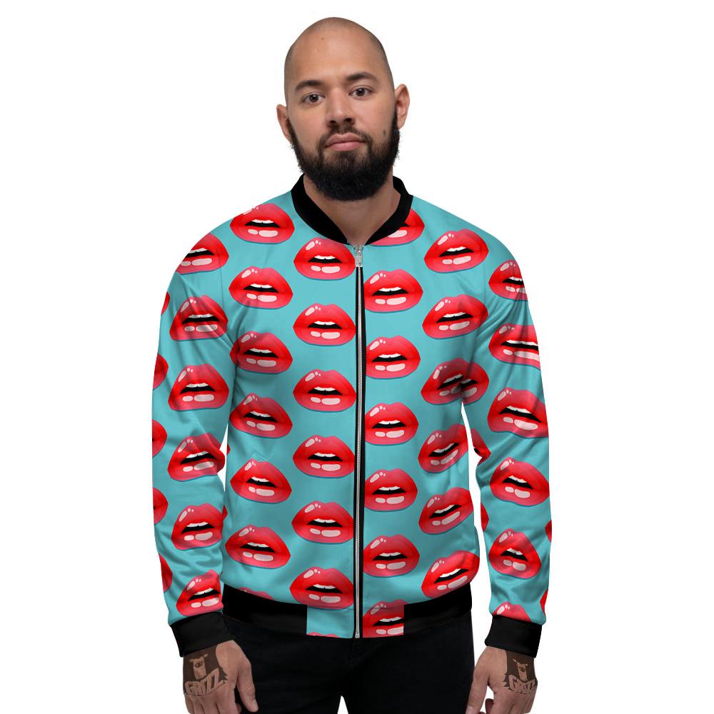 Women's Lips Print Pattern Men's Bomber Jacket-grizzshop