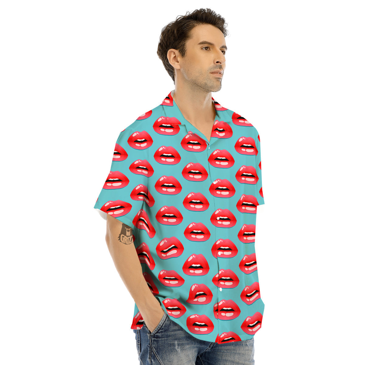 Women's Lips Print Pattern Men's Hawaiian Shirt-grizzshop