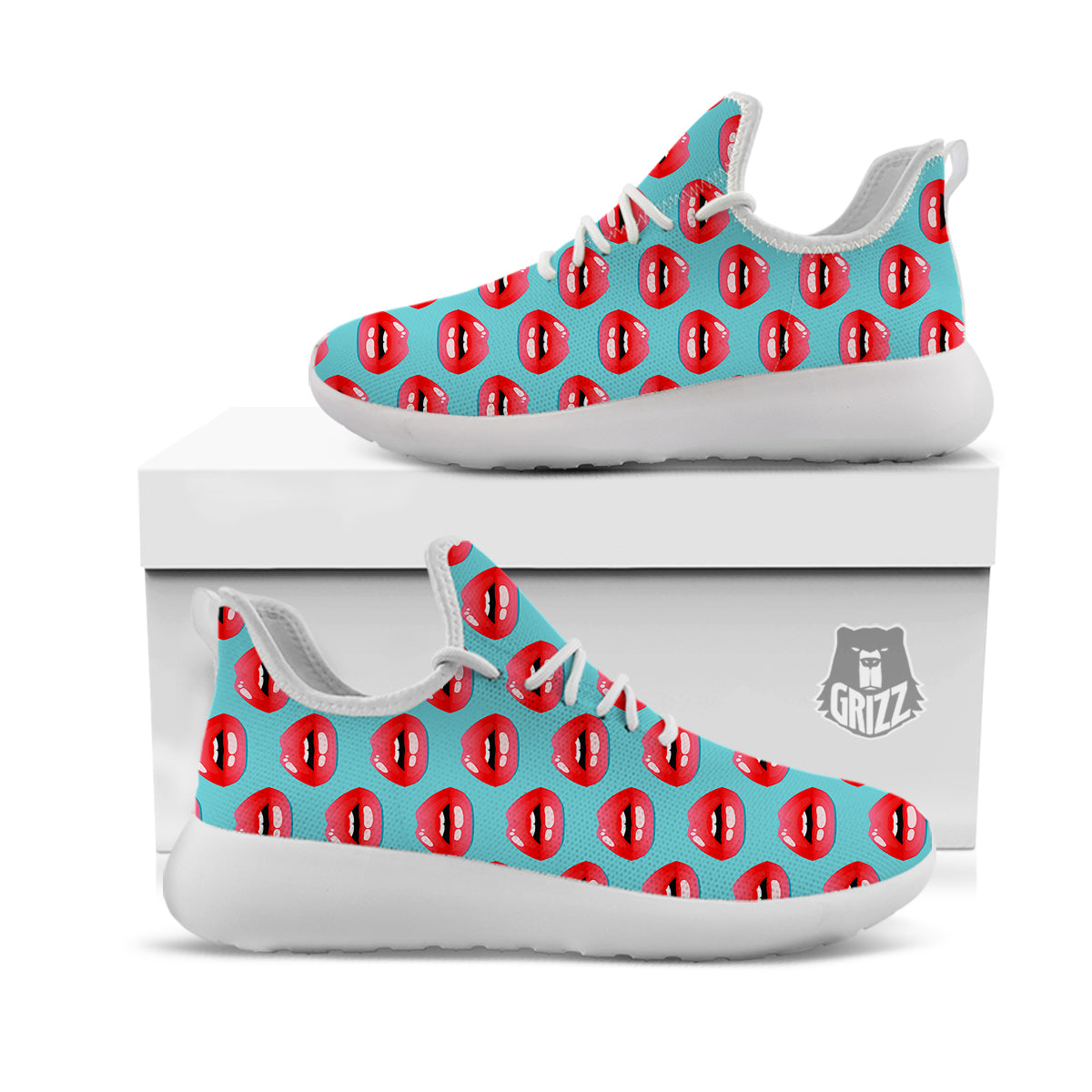 Women's Lips Print Pattern White Athletic Shoes-grizzshop