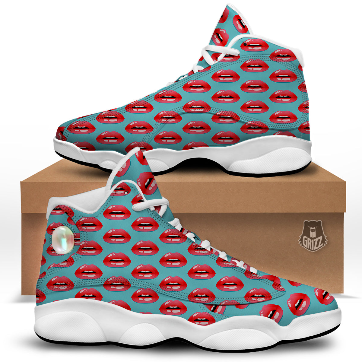 Women's Lips Print Pattern White Basketball Shoes-grizzshop