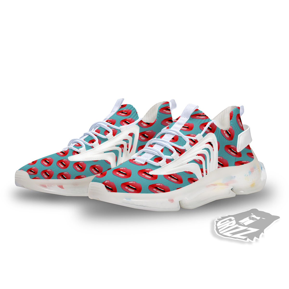 Women's Lips Print Pattern White Gym Shoes-grizzshop