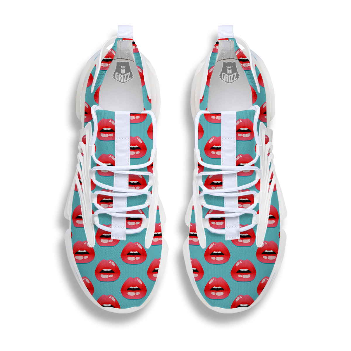 Women's Lips Print Pattern White Gym Shoes-grizzshop