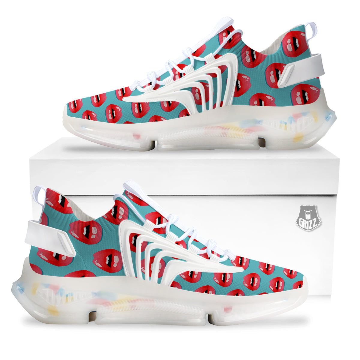 Women's Lips Print Pattern White Gym Shoes-grizzshop