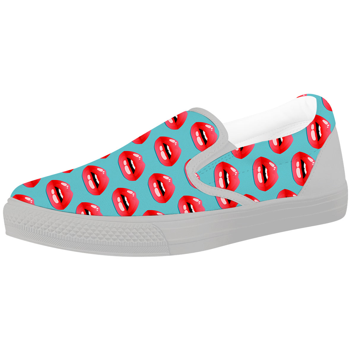 Women's Lips Print Pattern White Slip On Shoes-grizzshop