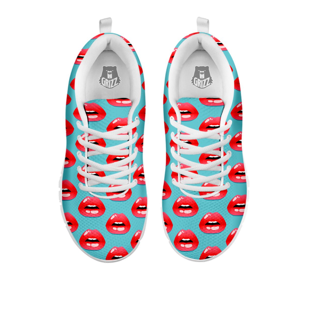 Women's Lips Print Pattern White Sneaker-grizzshop