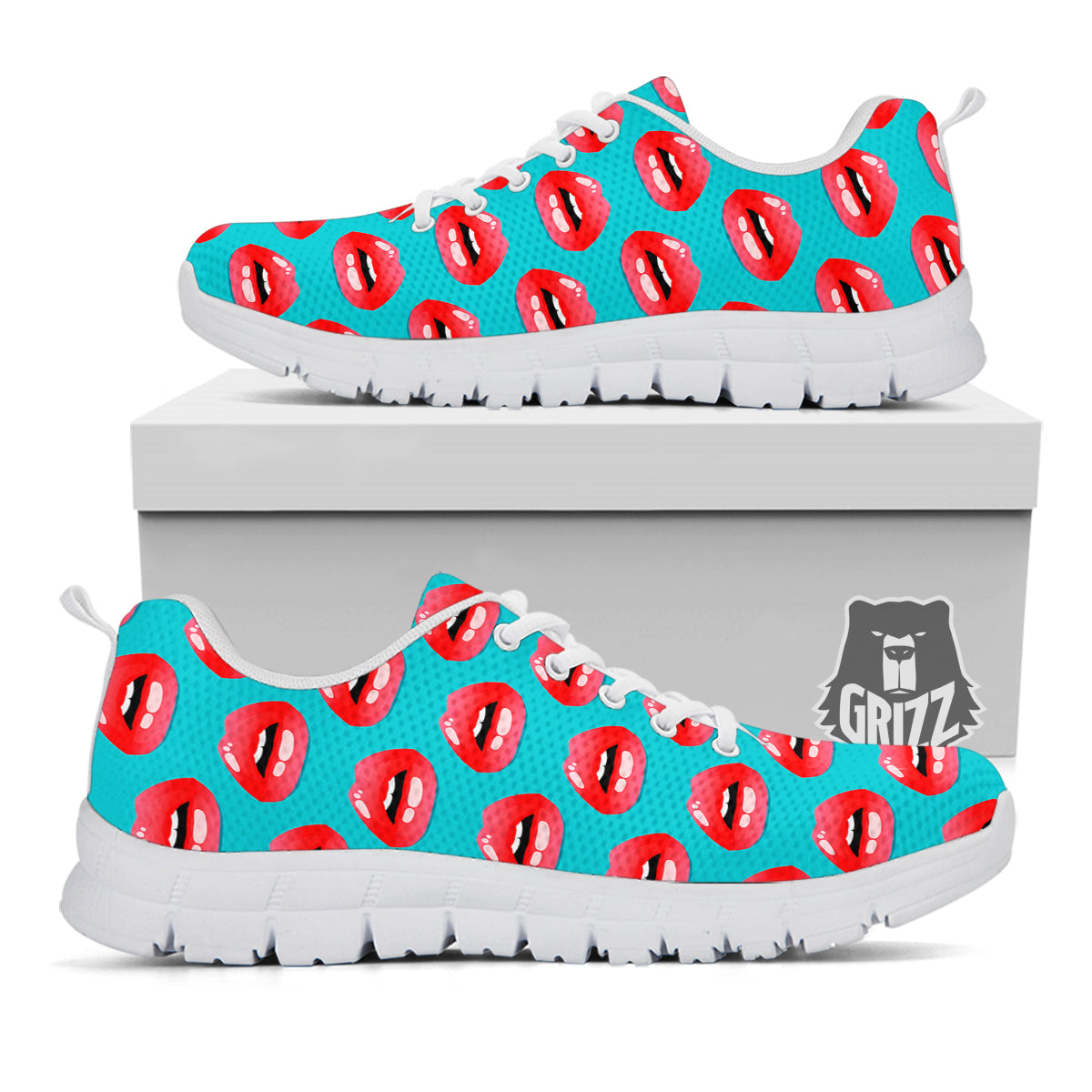 Women's Lips Print Pattern White Sneaker-grizzshop