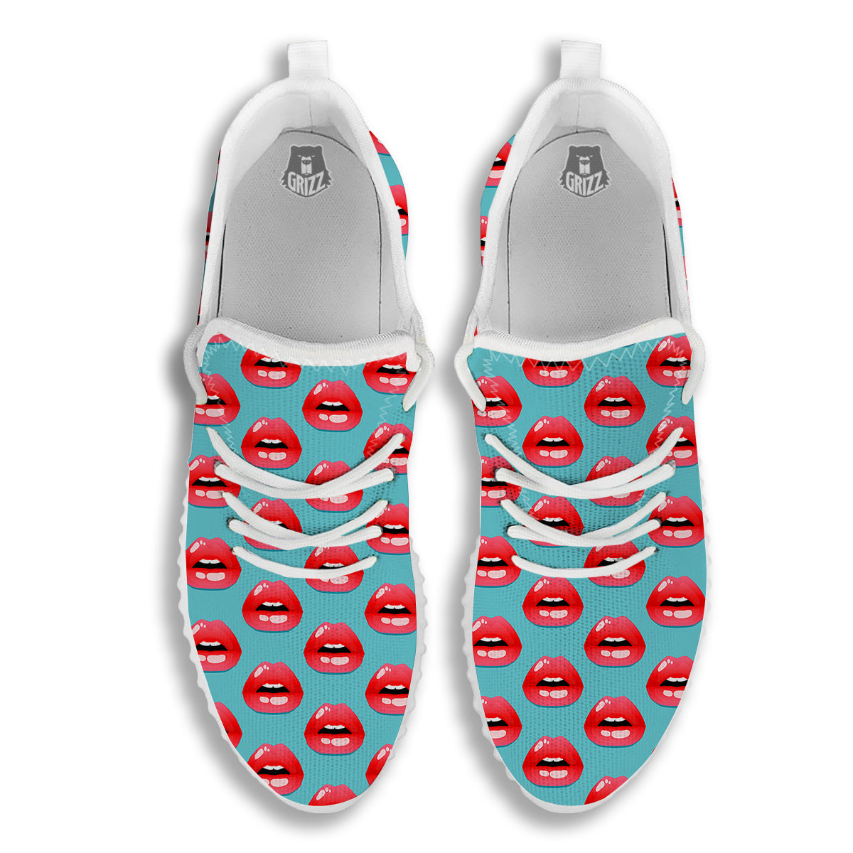 Women's Lips Print Pattern White Walking Shoes-grizzshop