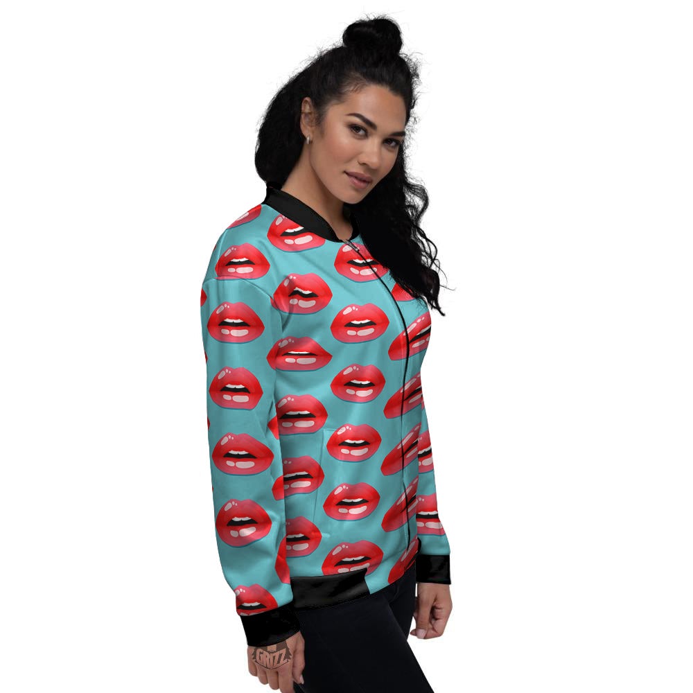 Women's Lips Print Pattern Women's Bomber Jacket-grizzshop