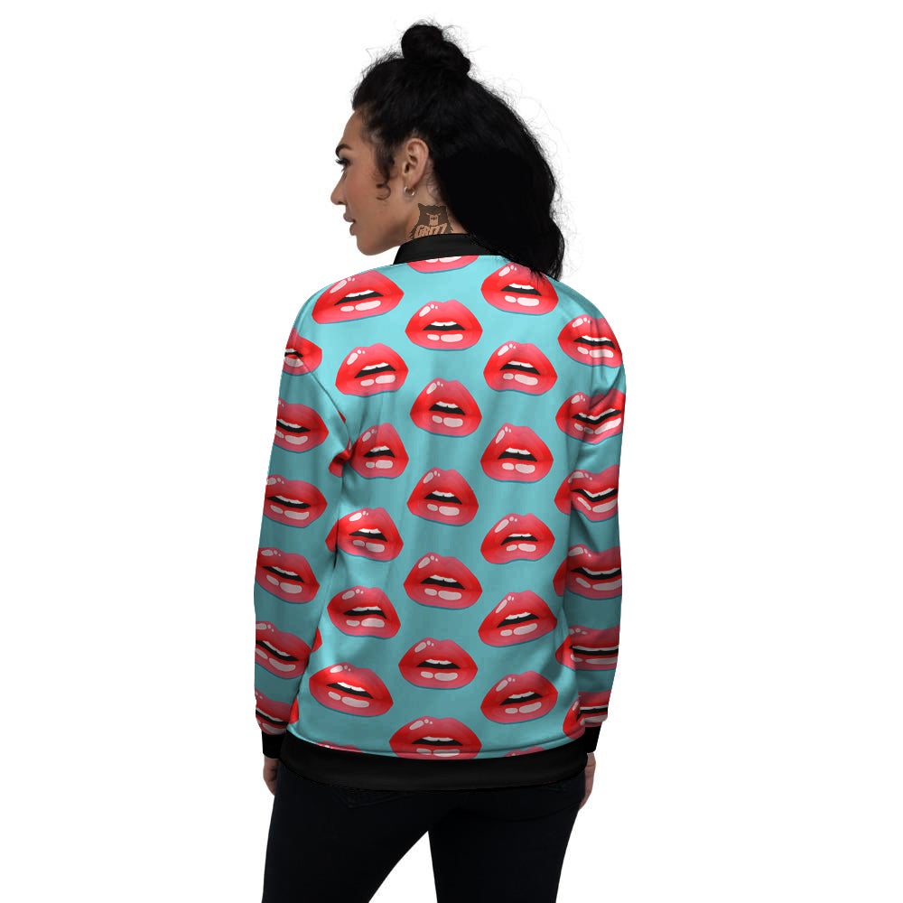 Women's Lips Print Pattern Women's Bomber Jacket-grizzshop