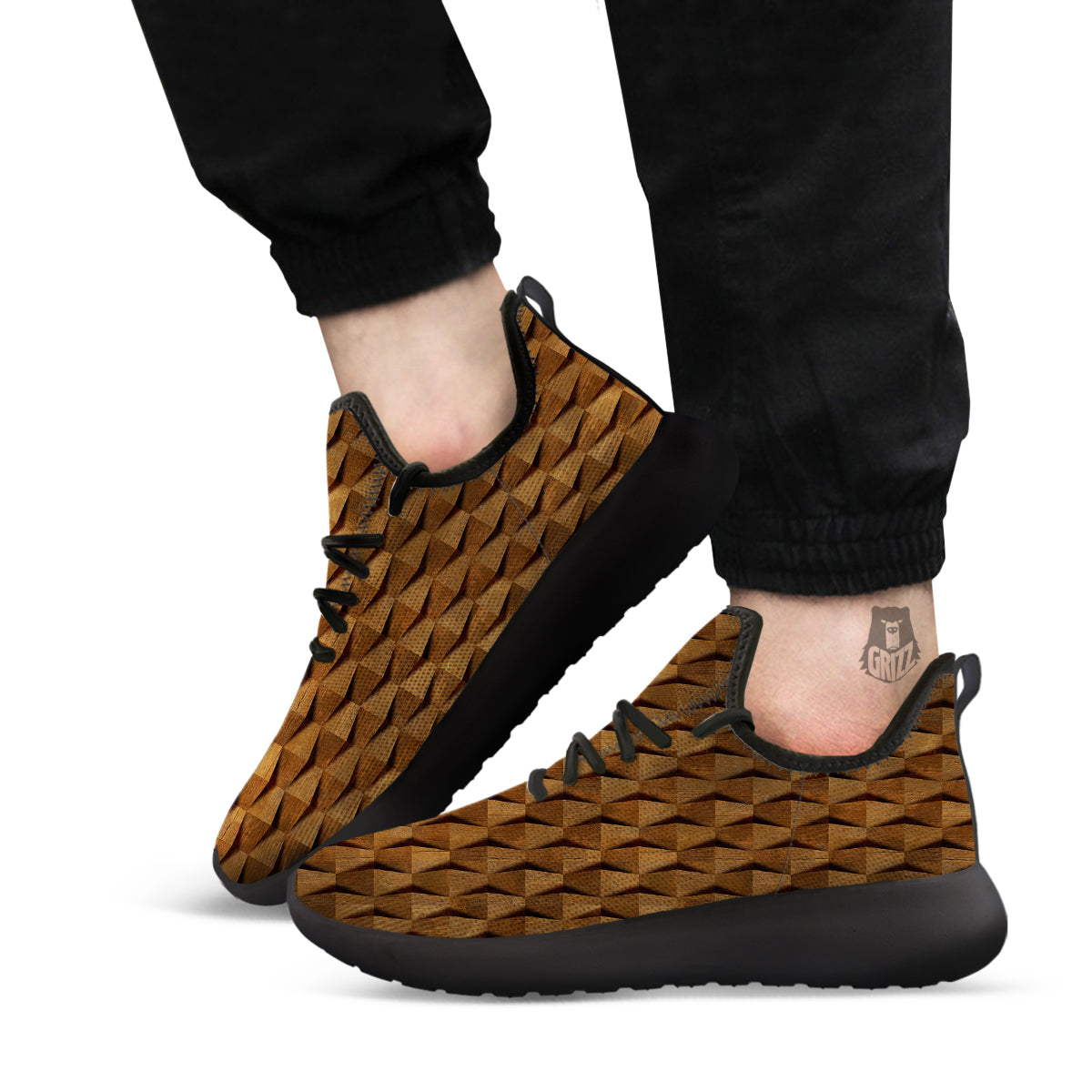 Wood Wall 3D Print Pattern Black Athletic Shoes-grizzshop