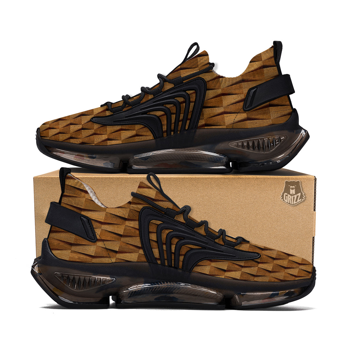 Wood Wall 3D Print Pattern Black Gym Shoes-grizzshop
