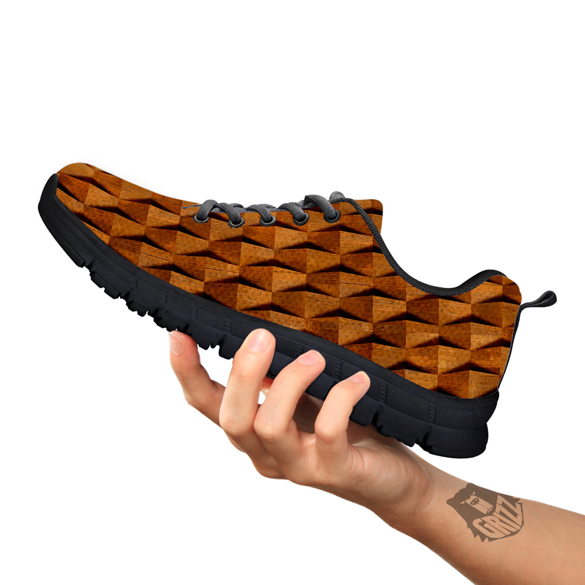 Wood Wall 3D Print Pattern Black Sneaker-grizzshop