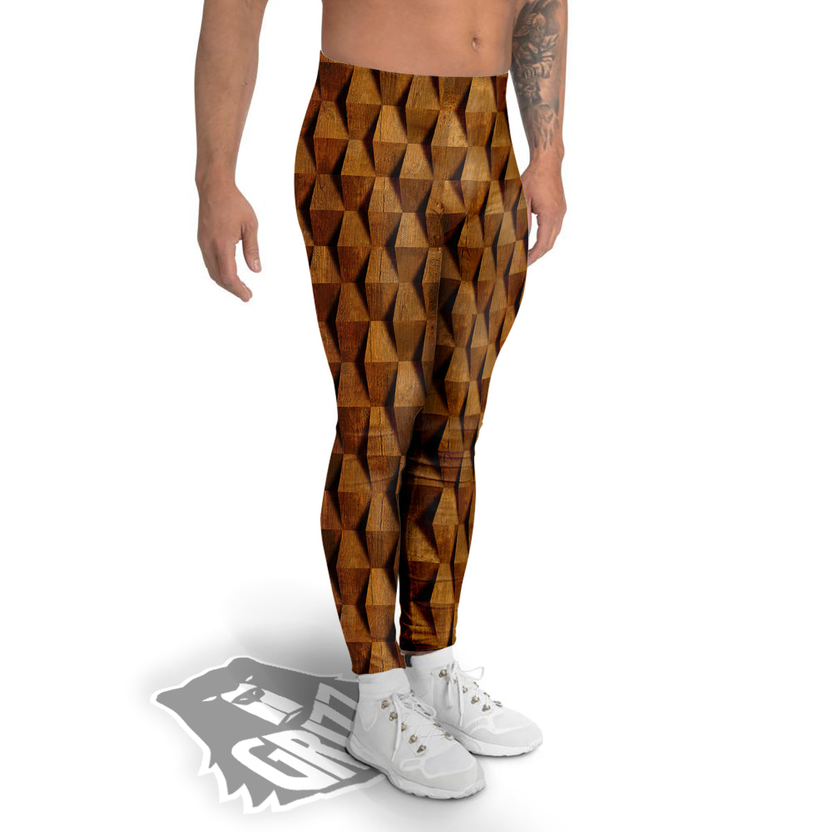 Wood Wall 3D Print Pattern Men's Leggings-grizzshop