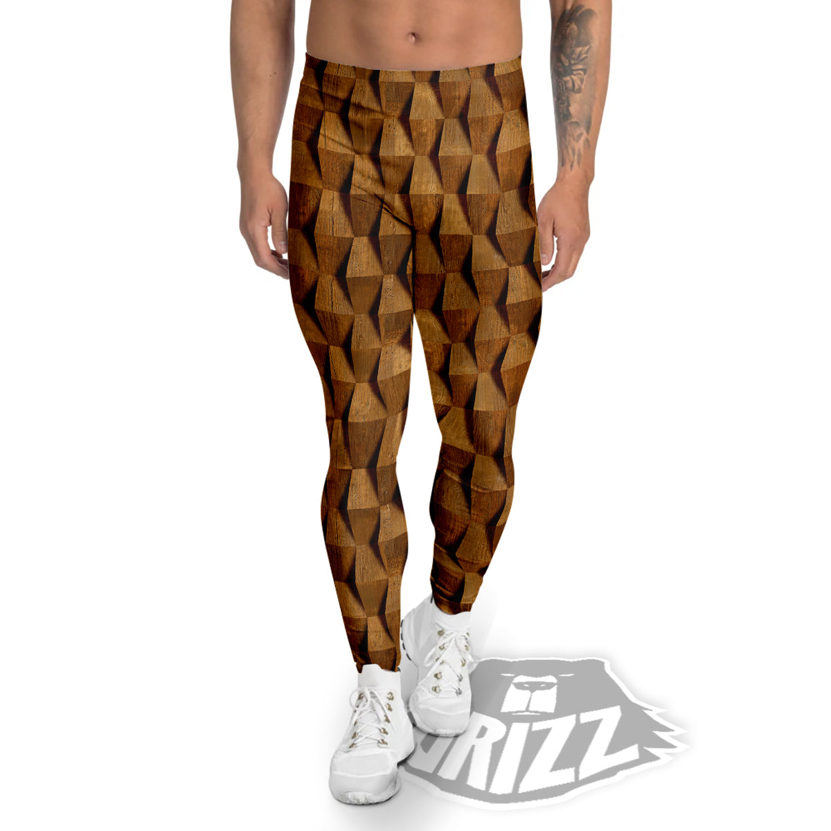 Wood Wall 3D Print Pattern Men's Leggings-grizzshop