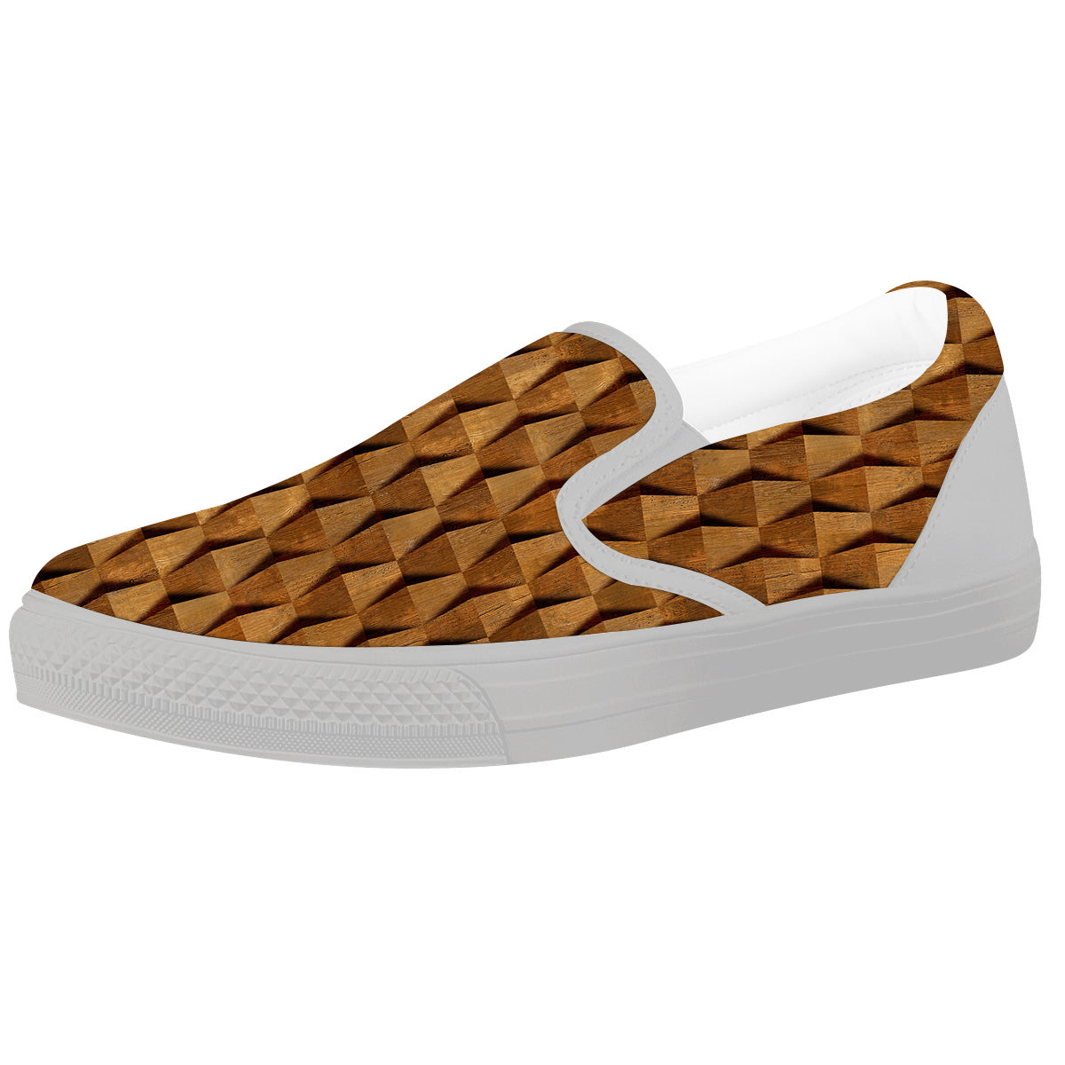 Wood Wall 3D Print Pattern White Slip On Shoes-grizzshop