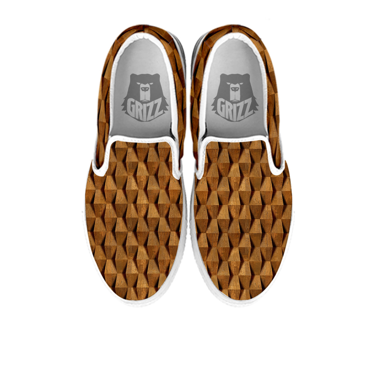 Wood Wall 3D Print Pattern White Slip On Shoes-grizzshop