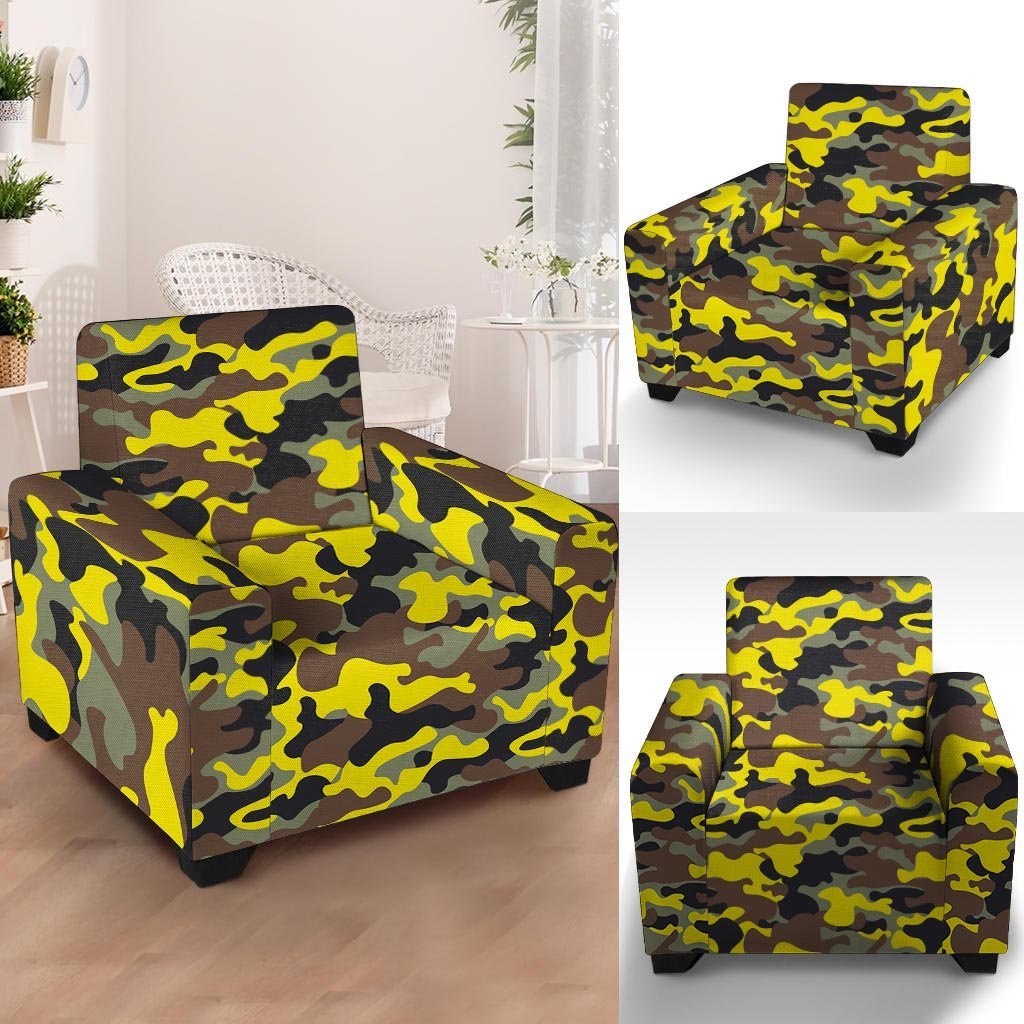 Woodland And Yellow Camo Print Armchair Cover-grizzshop